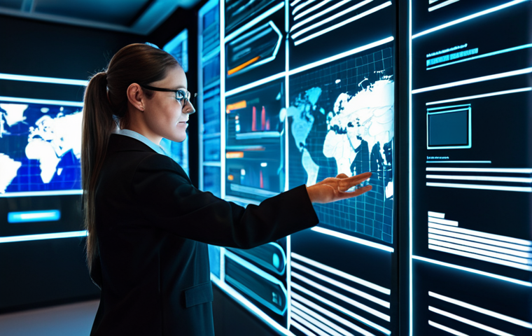 A female data scientist, in a professional business suit, standing in a futuristic control room, interacting with a complex, dynamic holographic display of a customer journey map. The map shows interconnected data points, predictive analytics overlays, and a glowing "digital twin" representation, symbolizing an evolving ecosystem. The background features blurred, illuminated server racks and abstract data streams. The subject is fully clothed, in professional dress, perfect anatomy, natural pose, well-formed hands, correct proportions. High-tech corporate environment, safe for work, appropriate content, professional, high resolution, soft cinematic lighting.