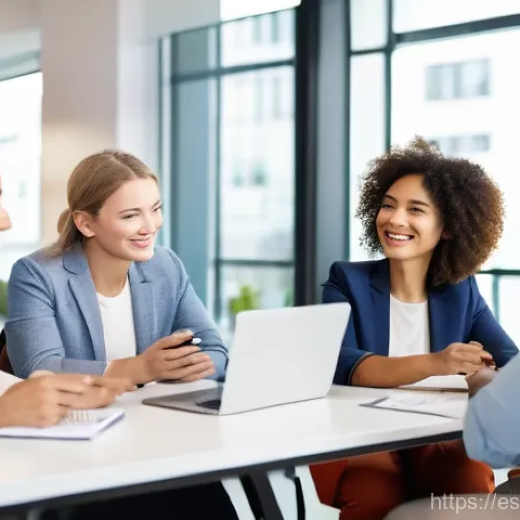 고객 여정 맵핑과 민첩한 비즈니스 전략 - **Prompt:** A diverse group of business professionals in a modern, well-lit co-working space. One em...