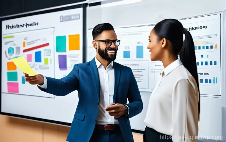 고객 여정 맵핑과 민첩한 비즈니스 전략 - **Prompt:** A diverse group of business professionals in a modern, well-lit co-working space. One em...