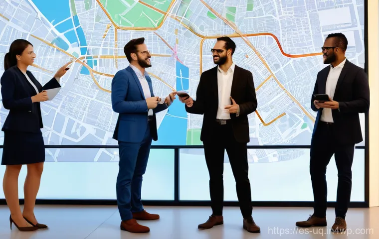 고객 여정 맵핑을 통한 브랜드 충성도 구축 - **Customer Journey Map as a Superpower:**
    "A vibrant, high-angle shot of a diverse group of busi...