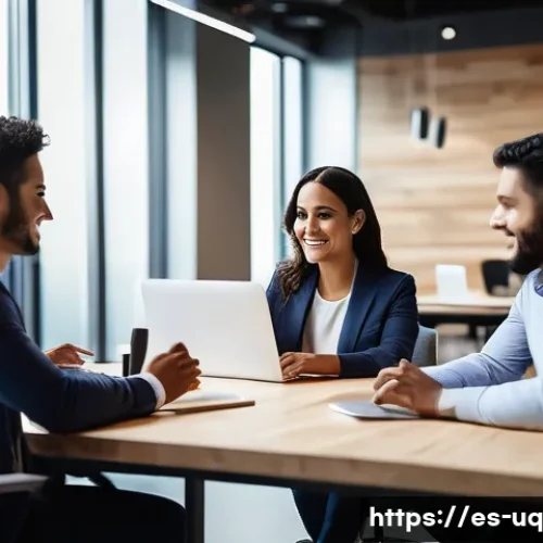 Home 33 고객 여정 맵핑과 지속 가능한 비즈니스 전략 - A diverse group of Hispanic business professionals collaborating in a modern office setting, using d...