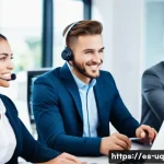 Home 23 고객 여정 맵핑과 지속적인 개선 프로세스 - A diverse group of customer service representatives in a modern, bright office environment, attentiv...