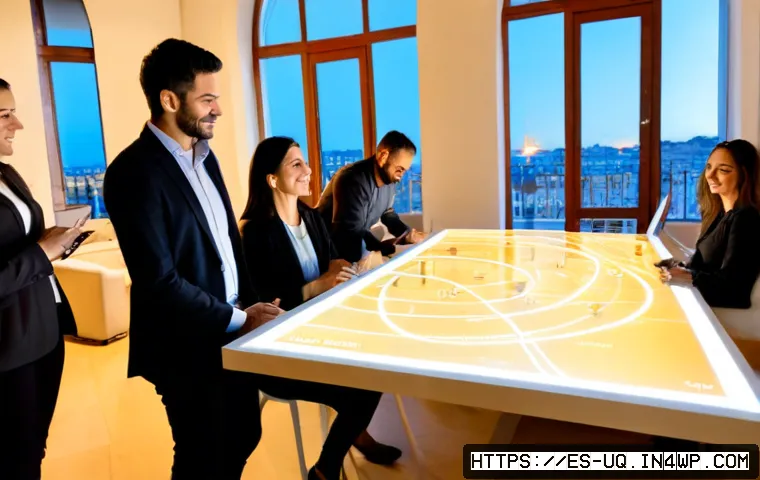 Home 17 고객 여정 맵의 미래와 발전 가능성 - Photorealistic modern customer experience workshop in Madrid, diverse Spanish-speaking business team...